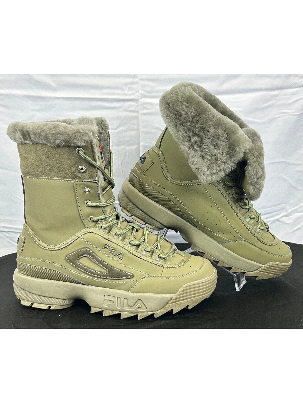 FILA Disruptor Women's 10 Olive Green Convertible Winter Fur Lined Ankle Boots